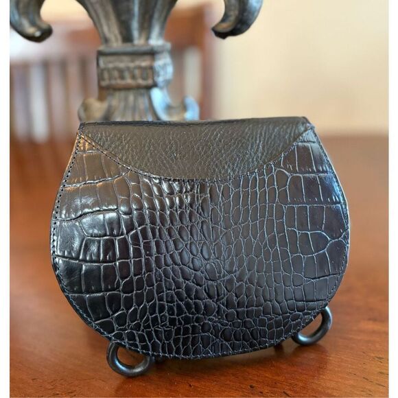 BRIGHTON - Vintage Black Croc-Embossed Leather Small Clutch. Like New! - Picture 5 of 16